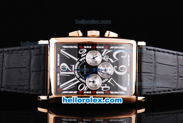 Franck Muller Long Island Working Chronograph Quartz Movement with Black Dial and Rose Gold Case-Leather Strap - Click Image to Close